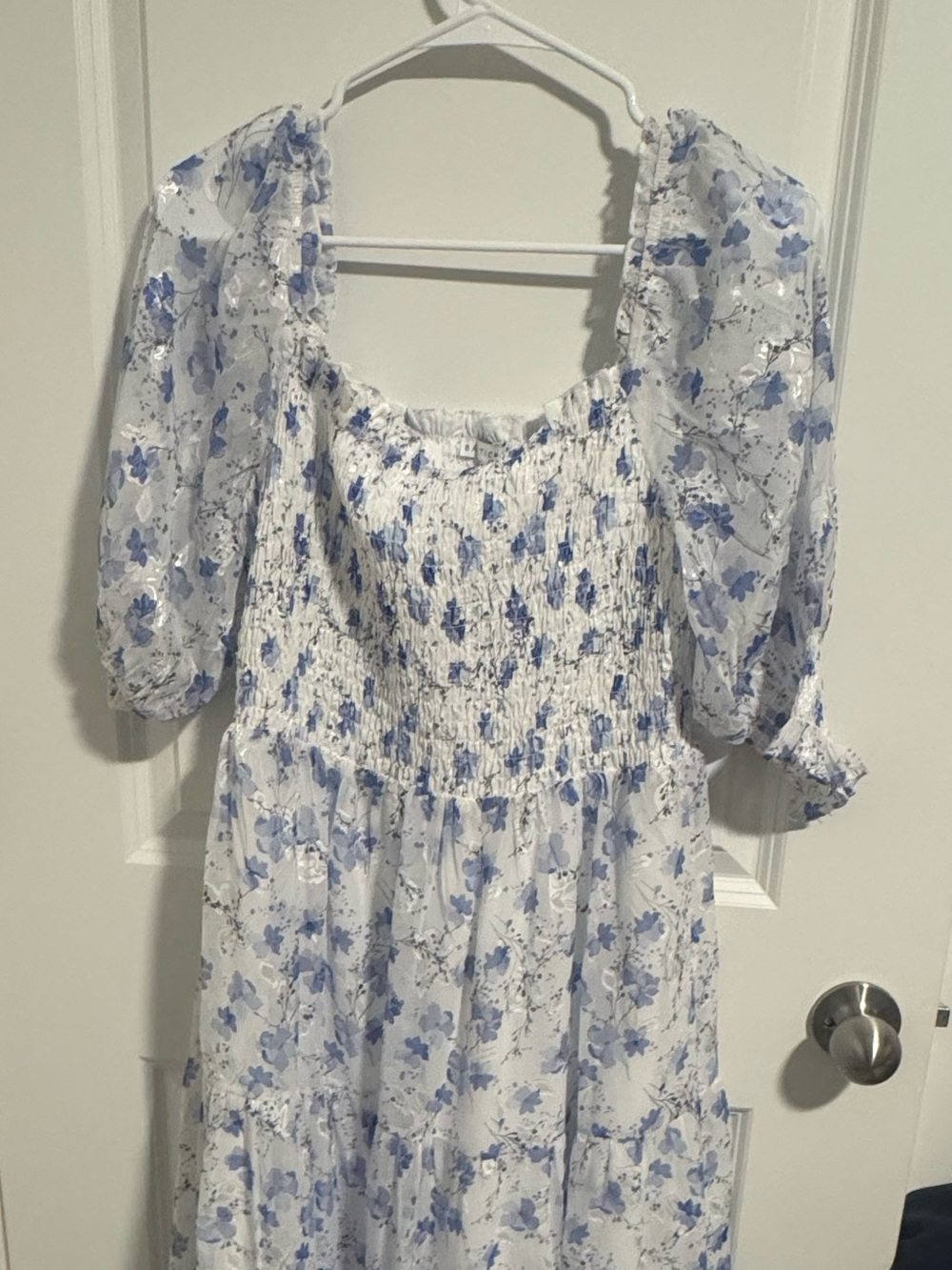 NWT Baltic Born White and Light Blue Floral Midi Dress
